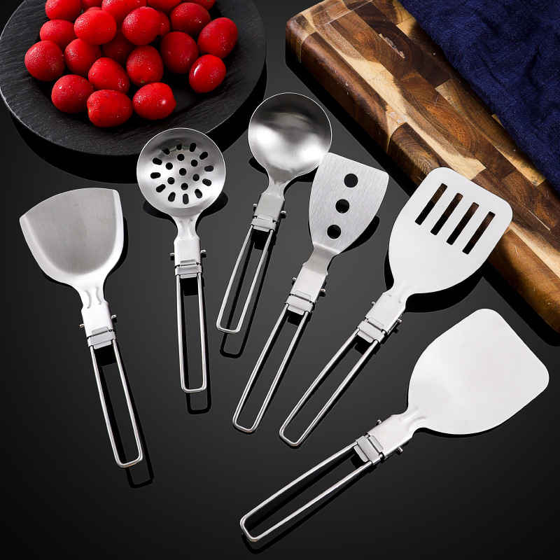 户外露营便携餐具厨具炊具套装304不锈钢宿舍折叠汤勺漏勺子锅铲