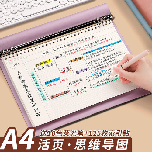 软皮思维导图笔记本活页可拆卸A4大号2026年新款高颜值网格空白康