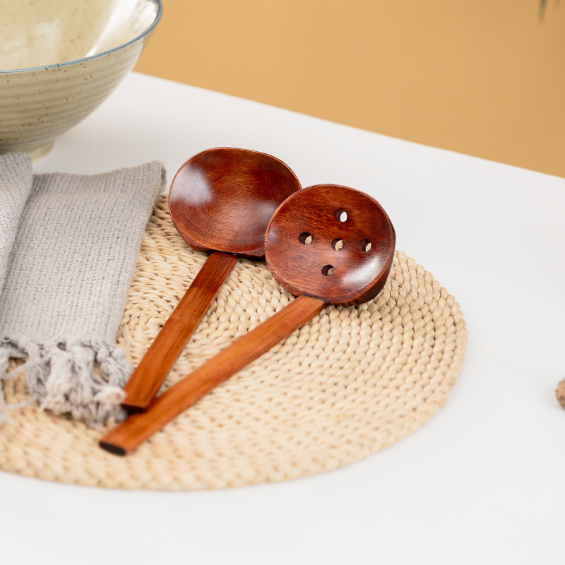 日式味千拉面木质拉面汤勺漏勺龟甲勺火锅麻辣烫长柄勺八角龟甲勺