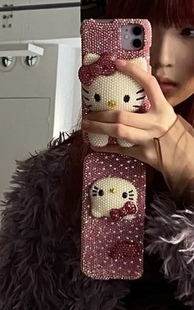 秋山桃独家KTiphone17/15/14/13/12双面Hellokitty进口贴钻手机壳