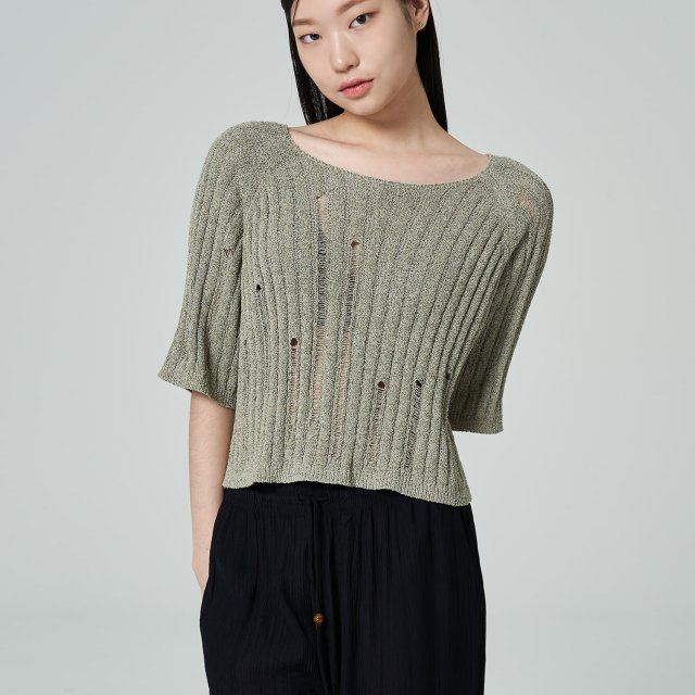 韩国代购直邮8秒8seconds正品6折扣清仓镂空春夏五袖短针织衫T恤