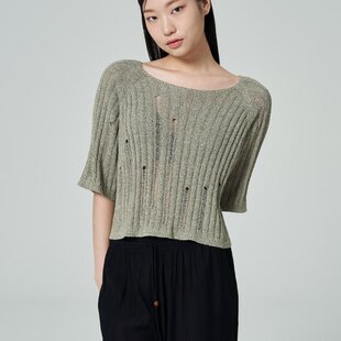 韩国代购直邮8秒8seconds正品6折扣清仓镂空春夏五袖短针织衫T恤