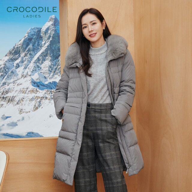 韩国代购crocodile孙艺珍画报款三折清仓大码狐狸毛领鸭绒羽绒服