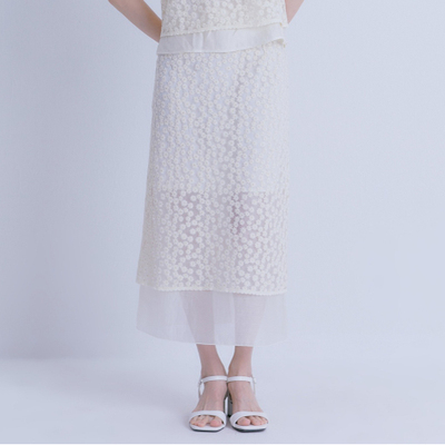 韩国ROEM双层五折薄纱长款半身裙