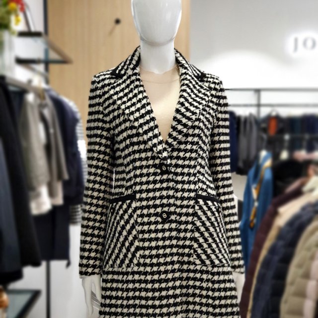 韩国代购直邮JOINUS正品两折清仓千鸟格羊毛混纺半外套毛呢大衣