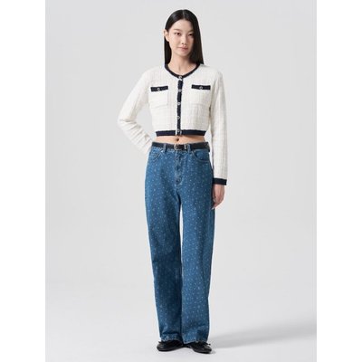 韩国代购直邮8SECONDS8秒正品2024清仓折扣女休闲点点字母牛仔裤