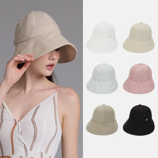 韩国代购直邮WHITE SANDS正品舒适棉麻搭扣字母宽檐遮阳桶帽软帽