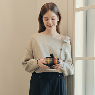 韩国代购直邮ZEROSTREET正品2025折扣偏肩一字领露肩宽松针织衫