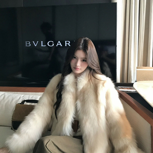 DIHUAYI经典设计感时髦气质轻奢保暖皮草外套长袖狐狸毛立领时尚