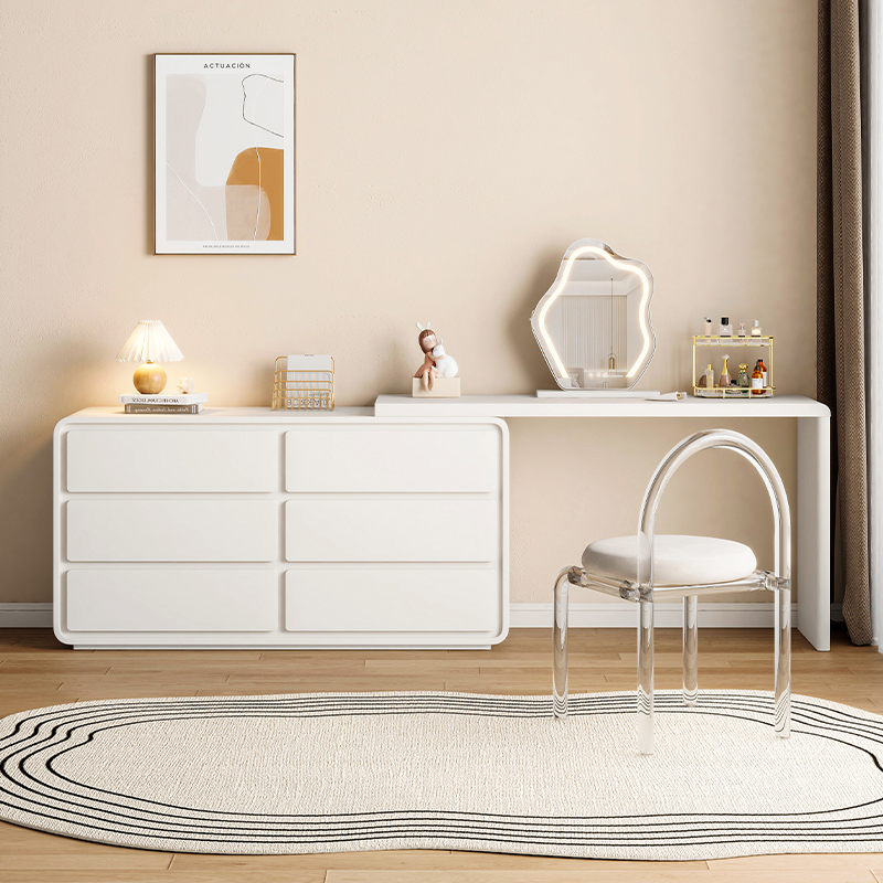 奶油风梳妆台斗柜一体轻奢化妆台现代简约卧室床尾网红伸缩化妆桌