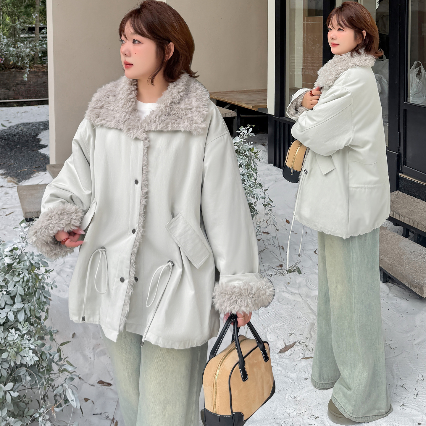 胖妹妹女孩冬季新品加肥宽松大码棉服胖mm休闲外套保暖毛毛上衣