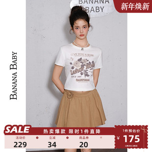 美式 BABY2025年秋冬新款 BANANA 复古风印花T恤女短袖 摩卡玫瑰