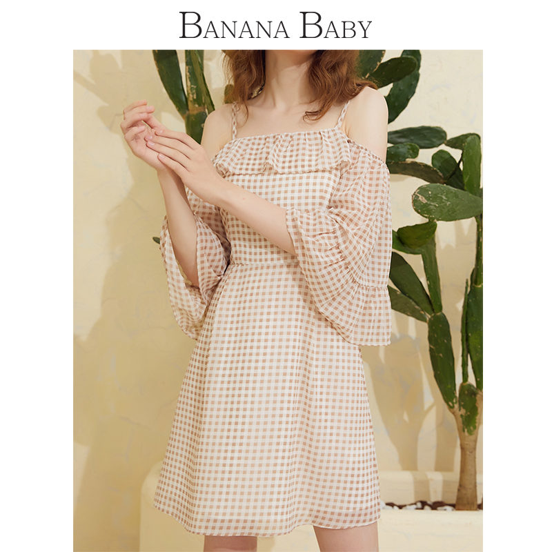 BANANA BABY2018ÏÄ¿îÒ»×ÖÁìµõ´ø¸ñ×ÓÁ¬ÒÂȹºÉÒ¶±ßÀ®°Èȹѩ·ÄȹÏÉ