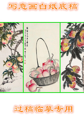 TZ27祝寿题材桃子寿桃中国画透程临摹花鸟写意画底稿条幅