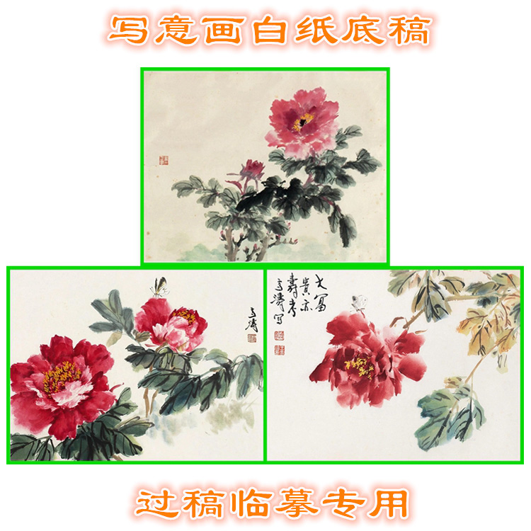 MD80国画牡丹写意画底稿画稿过稿临摹用条幅