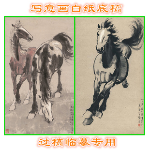 27徐悲鸿骏马写意画白描底稿实物打印白描底稿条幅