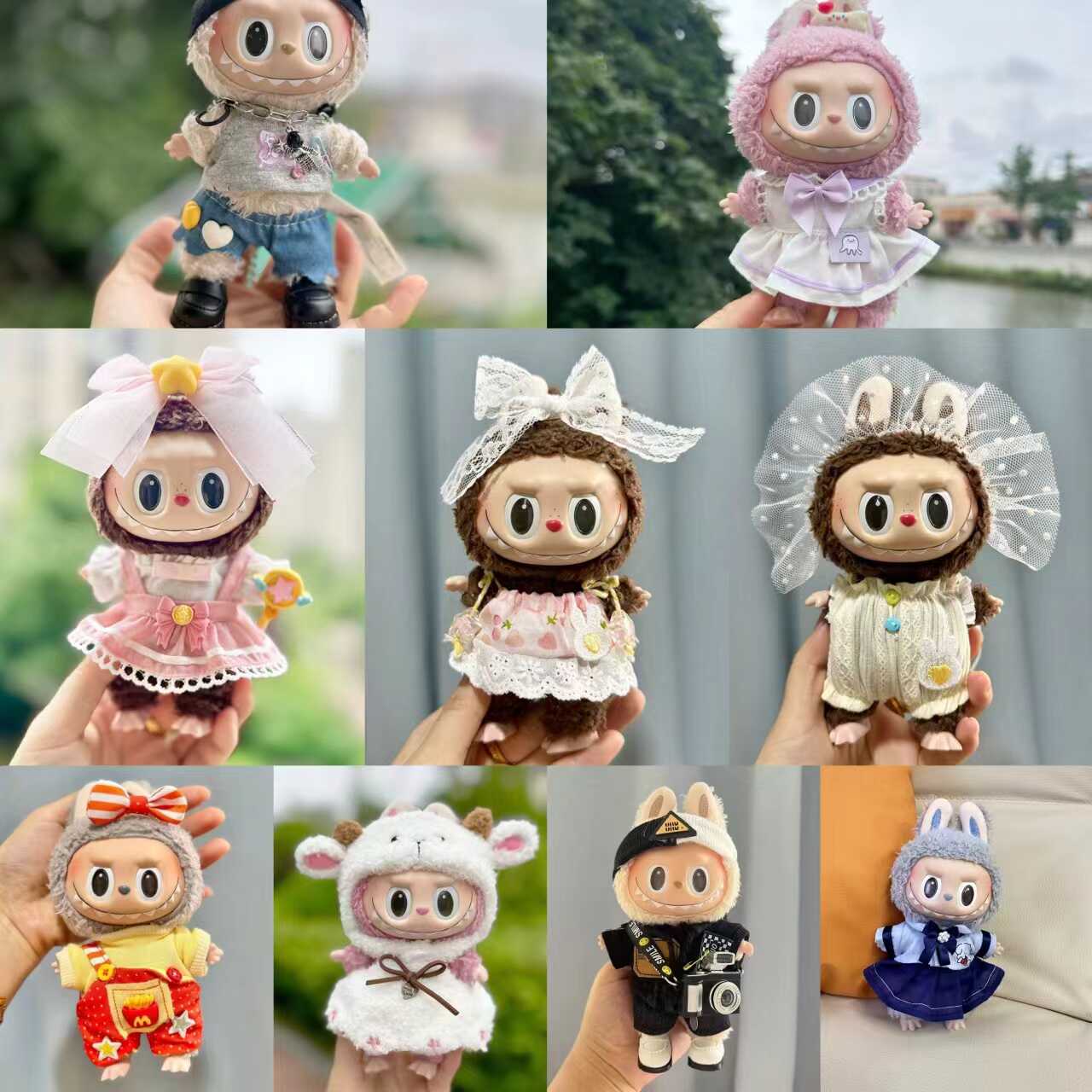 仅衣服】搪胶盲盒拉布布公仔衣服17CM挂件LABUBU着替港式校服套装