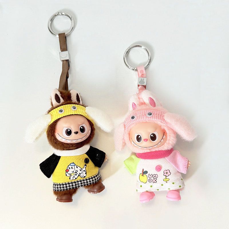 4代迷你款Labubu衣服斑点狗苹果花娃衣挂件小鼻嘎心底密码拉布布