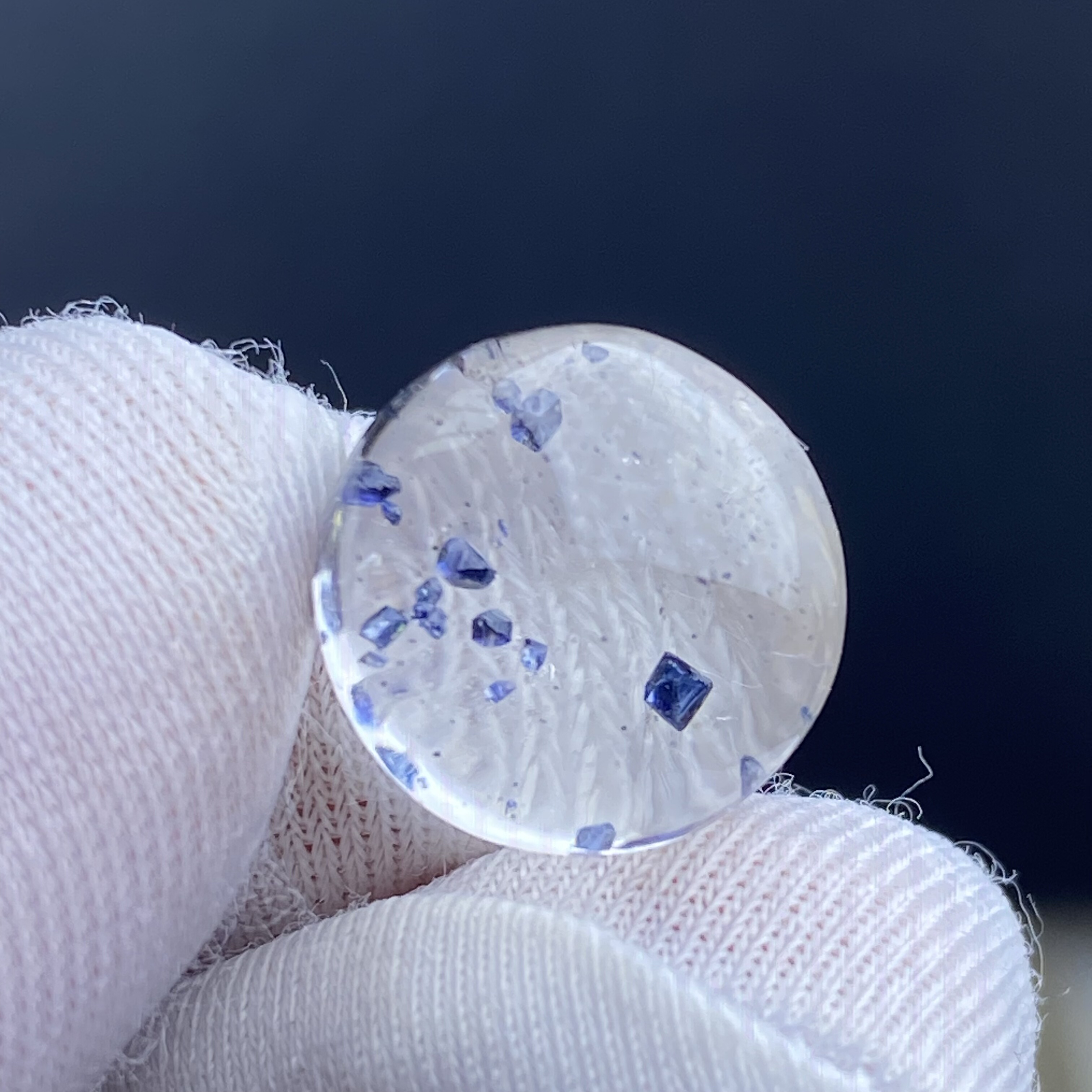 天然水晶包裹体蓝矿吊坠裸石蛋面DIY水晶饰品项链可做戒指