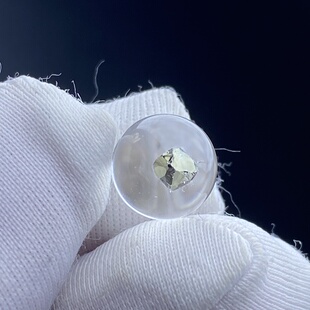 天然水晶包裹体黄铜矿吊坠圆珠DIY水晶单珠饰品项链9mm一物一图