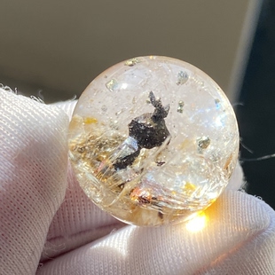 天然水晶黄胶花包裹紫铜矿吊坠圆珠DIY铜矿方解石单珠项链15.5mm