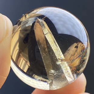 天然黄水晶包裹体七彩晶中晶单尖激光柱吊坠圆珠水晶项链饰品27mm