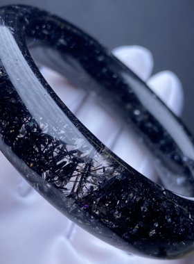 天然水晶七彩黑发晶手镯圈口55mm 一物一图
