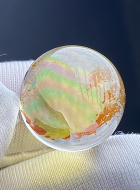 天然水晶包裹体彩虹黄胶花吊坠圆珠DIY胶花单珠饰品项链15mm