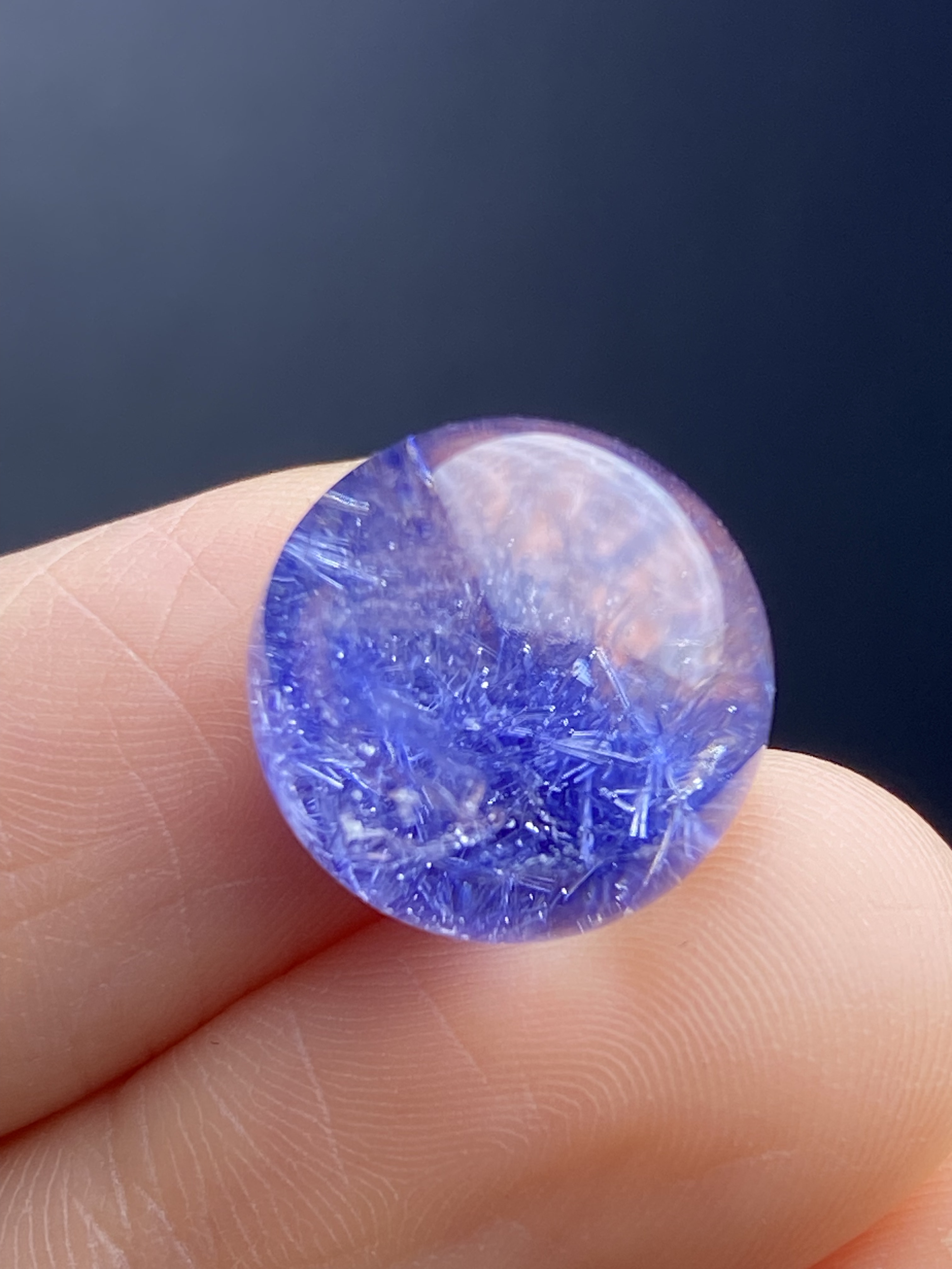 天然水晶蓝发晶吊坠圆珠DIY蓝线石单珠饰品项链13.5mm一物一图