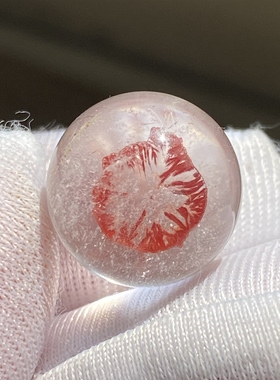 天然水晶包裹体红色矿花吊坠圆珠DIY水晶饰品项链挂坠13mm