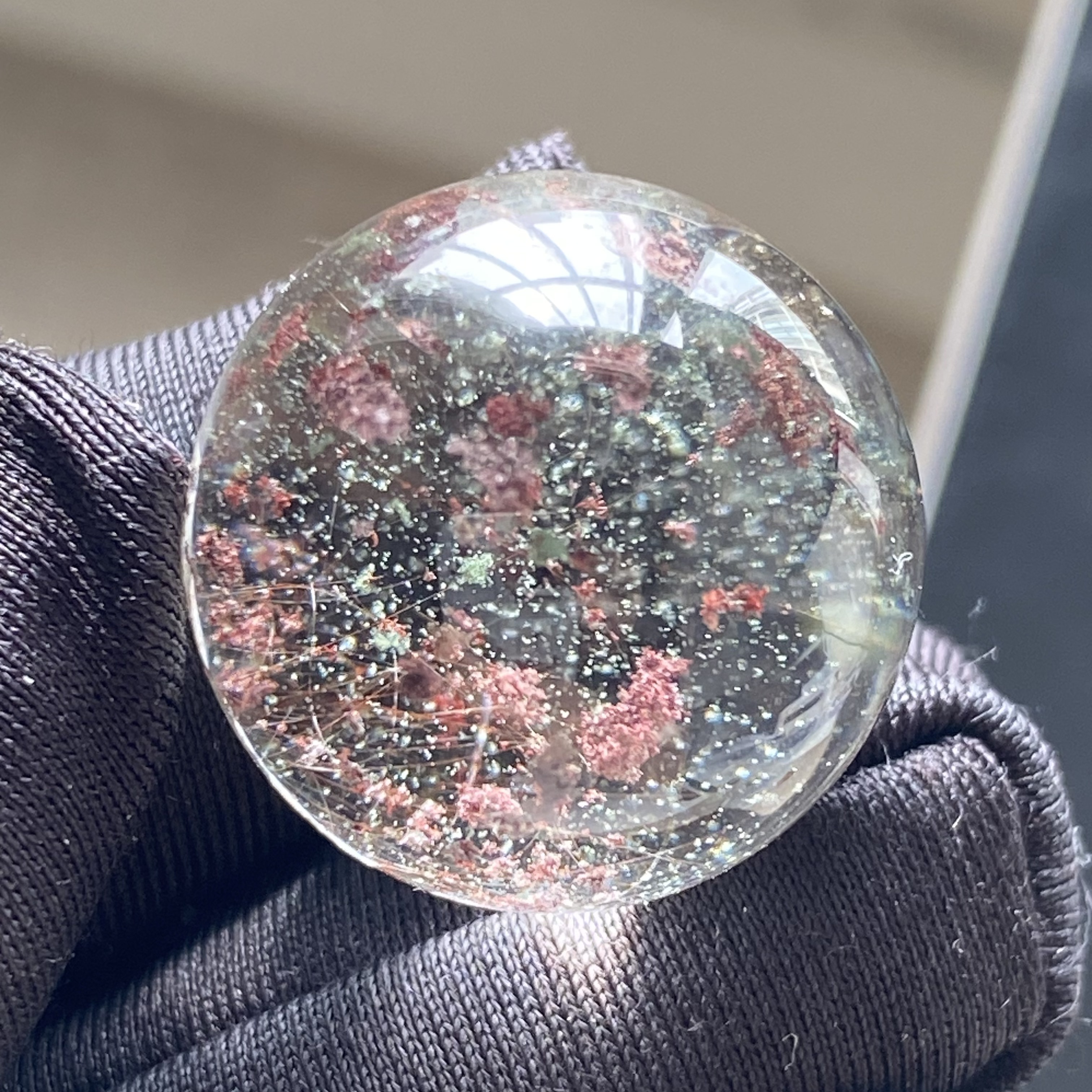 天然红幽灵吊坠圆珠DIY绿幽灵发晶单珠饰品项链20mm一物一图