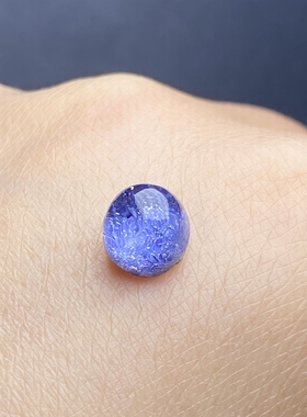 天然水晶蓝发晶吊坠裸石蛋面DIY蓝线石饰品可做戒指一物一图
