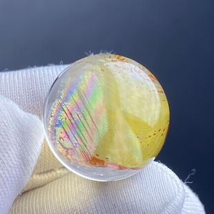 天然水晶包裹体黄胶花彩虹吊坠圆珠DIY水晶单珠饰品项链挂坠15mm