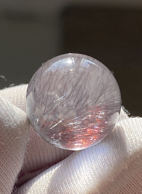 天然水晶超七紫红发吊坠圆珠DIY紫晶发单珠饰品项链12.5mm