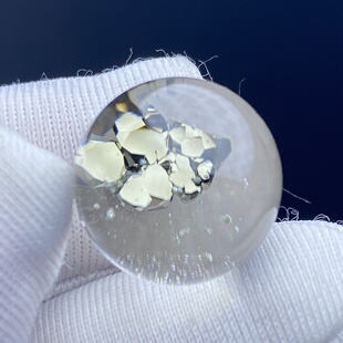 天然水晶包裹体黄铜矿吊坠圆珠DIY水晶单珠饰品项链13.5mm