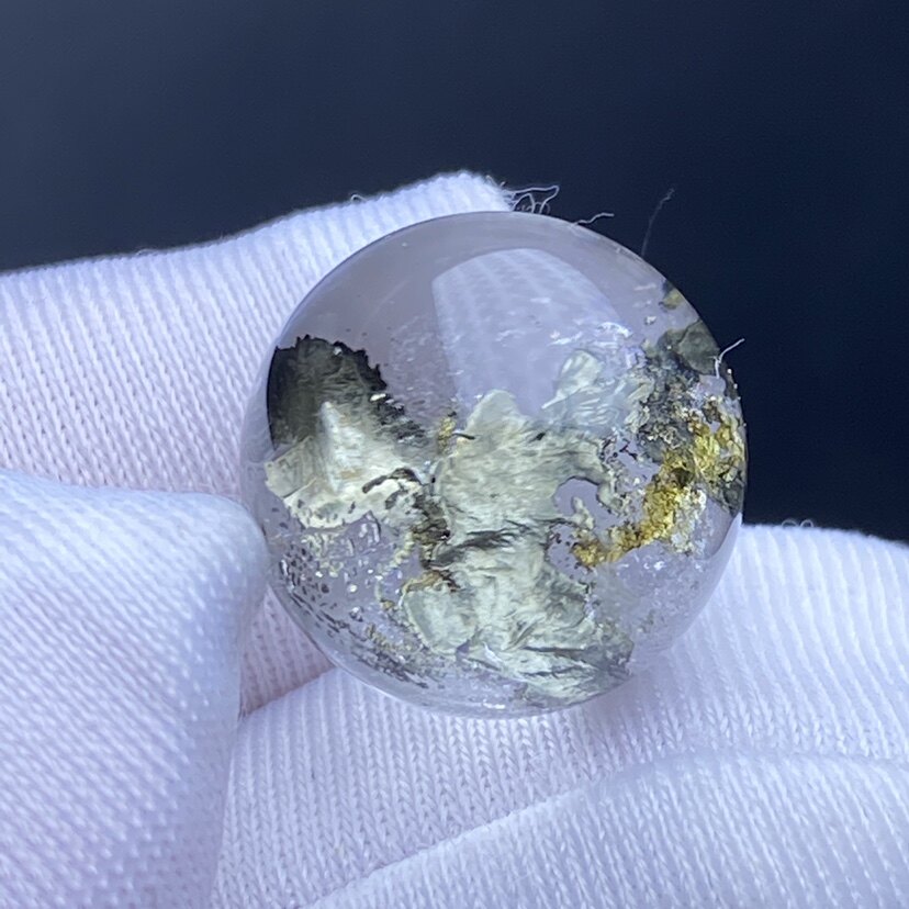 天然水晶包裹体黄铜矿圆珠男女款水晶吊坠项坠配饰13mm 一物一图