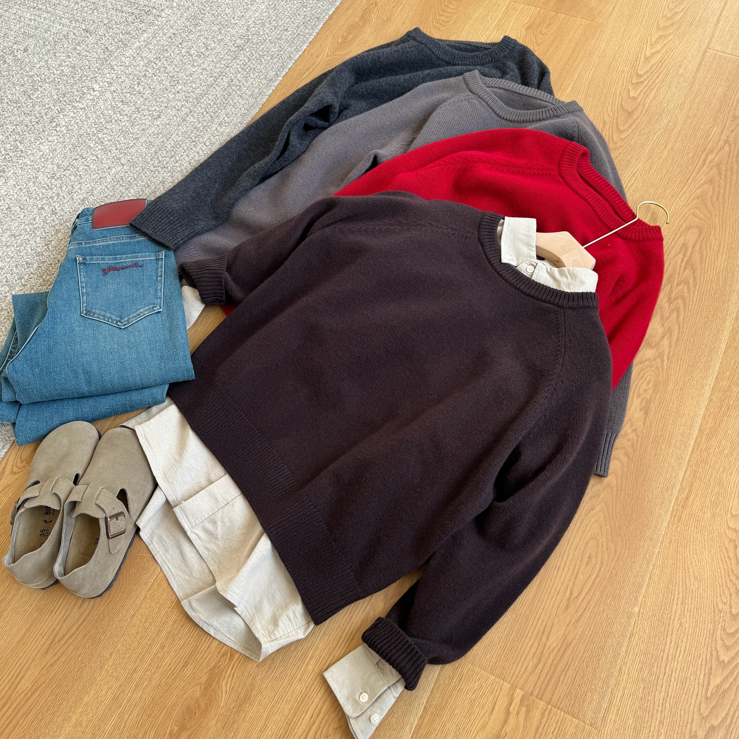 丝光剥鳞洗100%羊毛套头简约毛衣