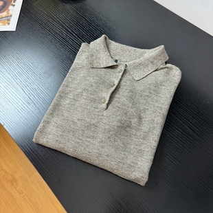 自留强推 针织毛衣 欧美100%亚麻复古水洗半门襟POLO宽松慵懒长袖