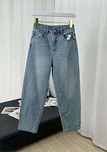 长裤 休闲老爹裤 女 高腰弹力显瘦萝卜九分裤 浅蓝色复古哈伦牛仔裤