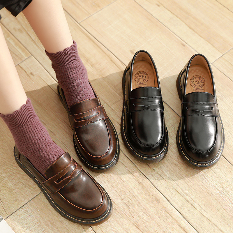 春秋女休闲单鞋潮日系软妹乐福鞋平底一脚蹬jk制服玛丽珍鞋耐磨