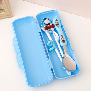 韩国进口正品托马斯勺筷盒套装宝宝学习筷外出便捷儿童餐具三件套