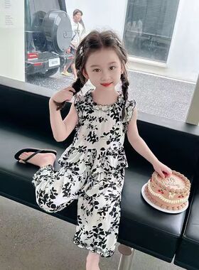 女童防蚊裤夏季套装2026新宝宝棉绸儿童洋气小女孩薄款夏装两件套