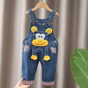 宝宝牛仔背带裤男女春秋卡通宝宝连体裤儿童秋季长裤小童休闲裤子