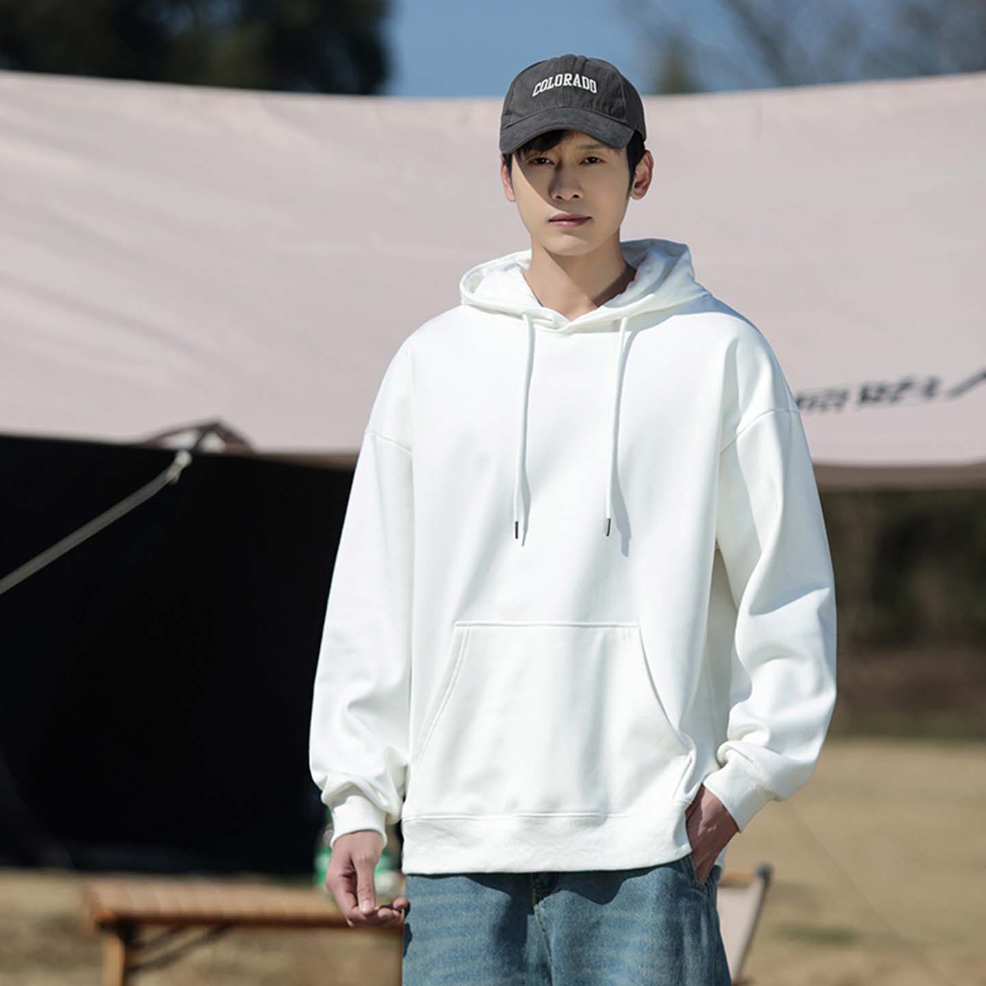 秋冬季连帽卫衣男大码休闲纯色上衣宽松外套加绒加厚纯棉长袖T恤