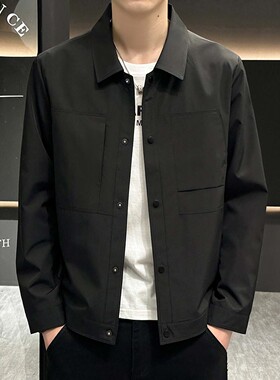 翻领男士夹克衫春秋季新款商务休闲行政上衣高级感时尚简约外套男