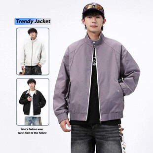2025新款春秋季立领宽松夹克男士韩版简约风休闲时尚外套男款上衣