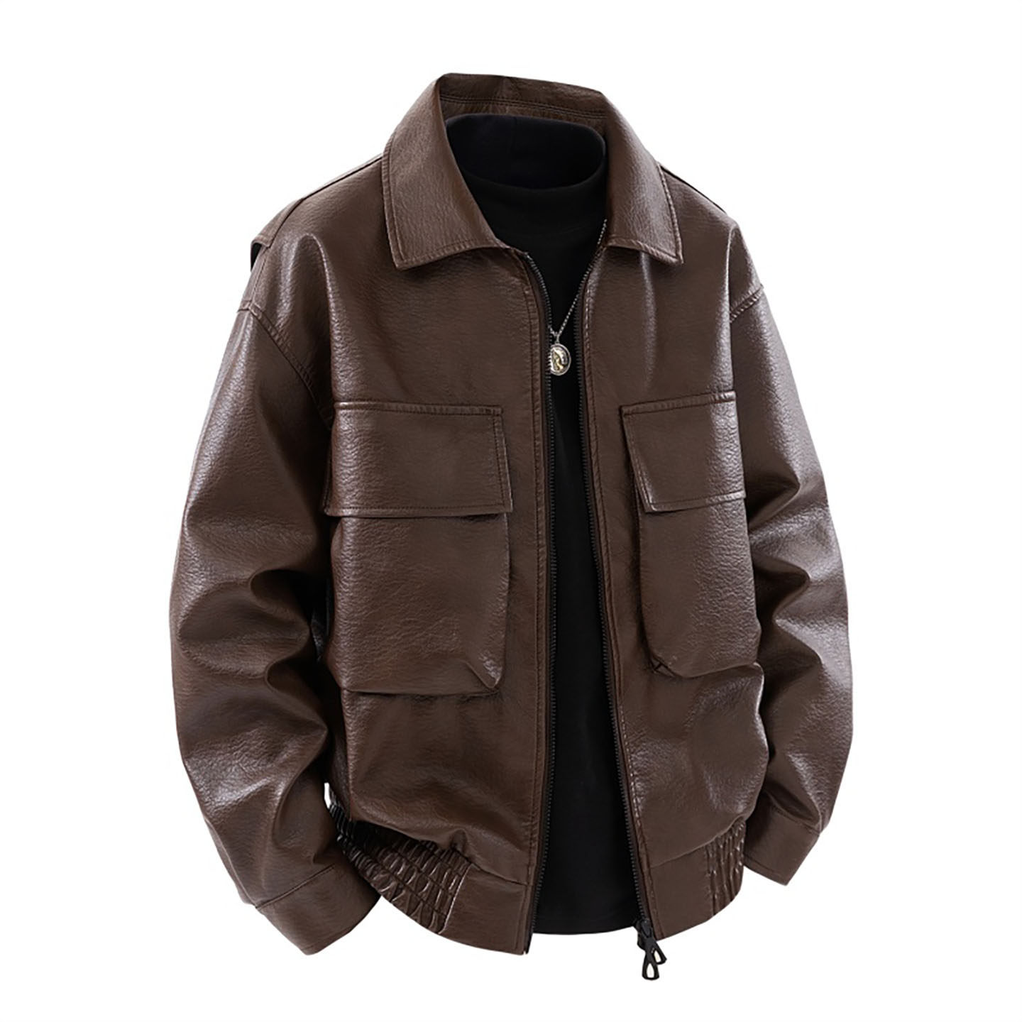 2025秋季美式机车棒球服机车皮衣男款潮流翻领宽松飞行员夹克外套