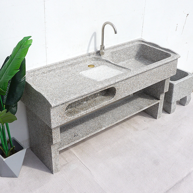 天然石头洗衣池阳台家用一体水槽台盆大理石户外庭院石材带搓衣板