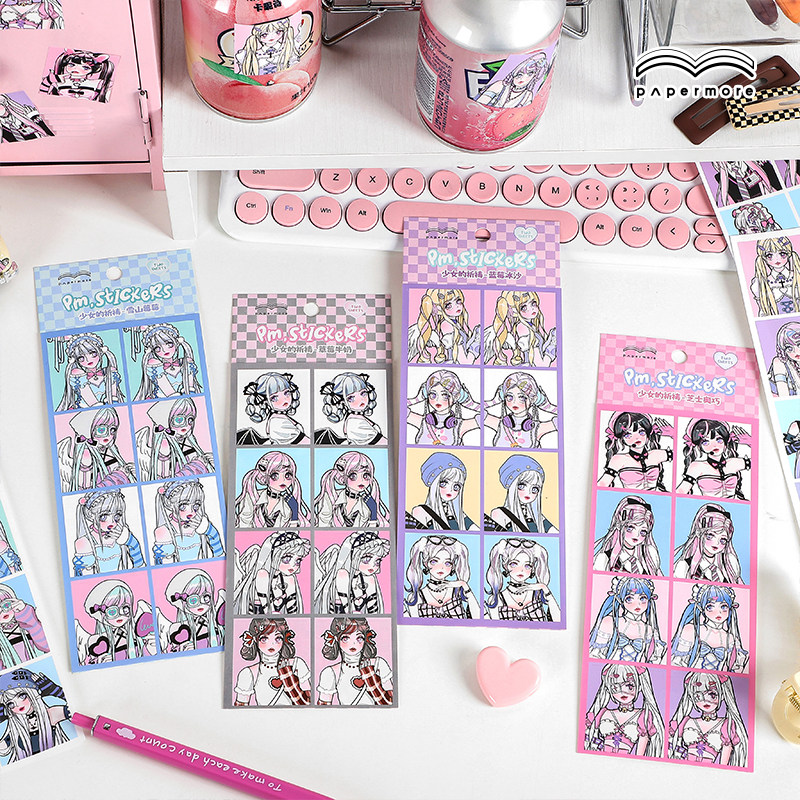 papermore 少女的祈祷系列不干胶贴纸卡通动漫人物手帐贴画2张入