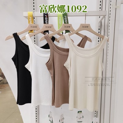 清仓富欣娜1092夏季女圆领纯色简约中袖时尚背心外穿休闲慕斯螺纹